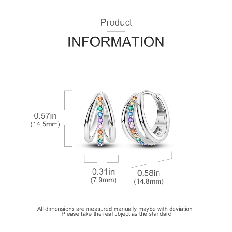 Women's Iridescent Multi-Layer Hoop Earrings, 925 Silver